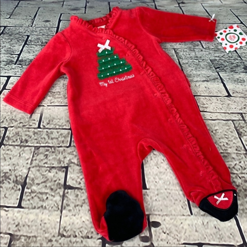 Little Me 1st Christmas Red Velour Graphic Onsie - Picture 9 of 9